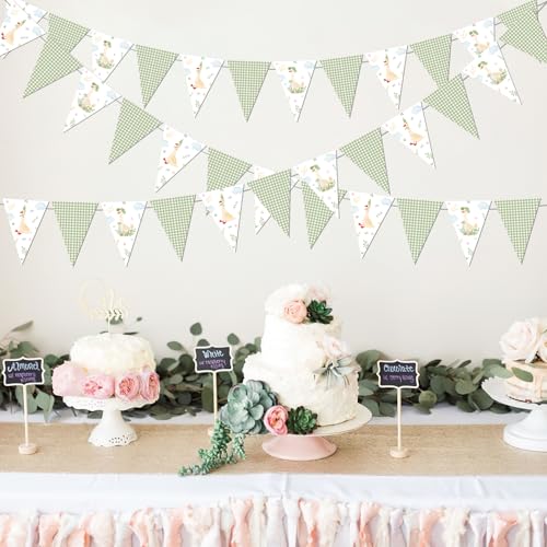 Goose Pennant Banner - 3Pcs Green Gingham Bunting Flags for Parties