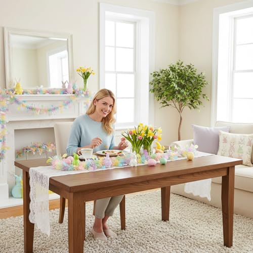 MIRJXB Easter Tinsel Garland - 18M Indoor & Outdoor Holiday Decor