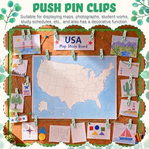 Sabary 48 Pcs Eucalyptus Leaf Push Pin Clips for Bulletin Board & Photos
