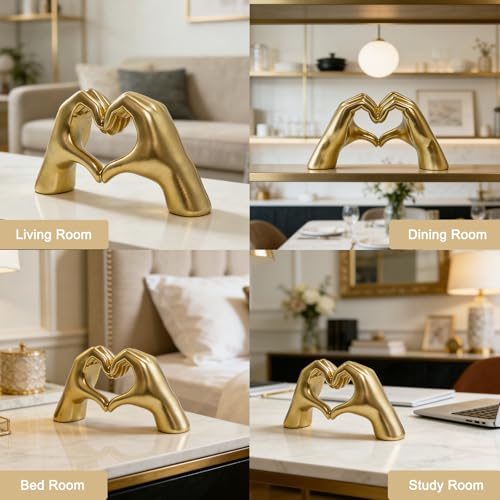 Heart Gesture Sculpture - Modern Gold Resin Hand Statue for Home Decor