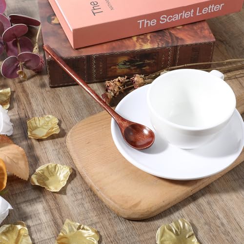 Natural Wooden Long Handled Stirring Spoons for Honey and Coffee - 2PCS