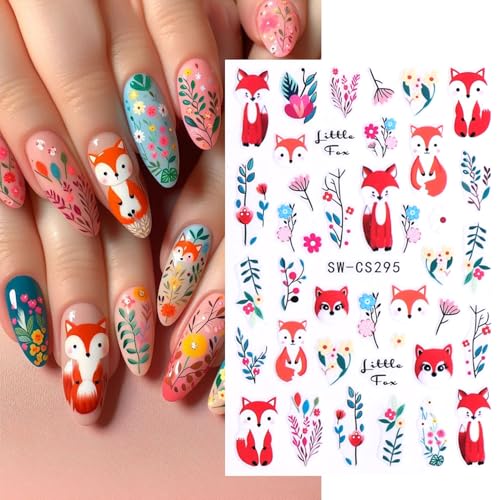 Cartoon Fox & Autumn Leaf 3D Nail Art Stickers Fall Decals