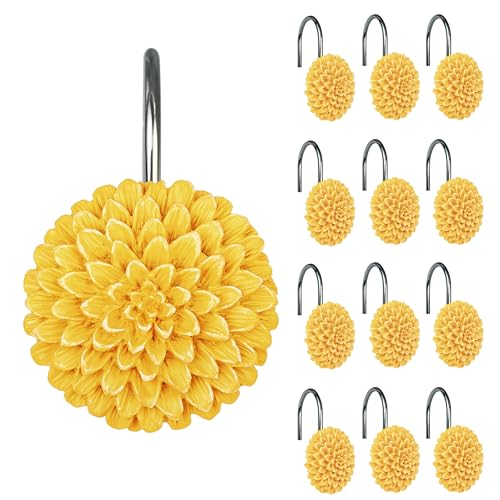 Sunlit Yellow Dahlia Flower Shower Curtain Hooks - 12 Pack