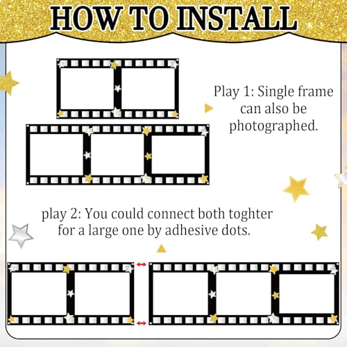 Large Movie Night Photo Booth Backdrop with Film Theme Props for Party