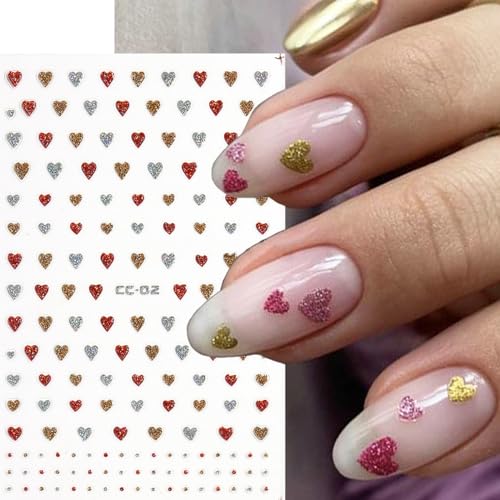 3D Glitter Star Nail Stickers - 6 Sheets Shiny Red Gold Silver Decals