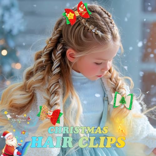 JONKY Christmas Hair Bow Clip Snowflake Xmas Tree Holiday Barrette