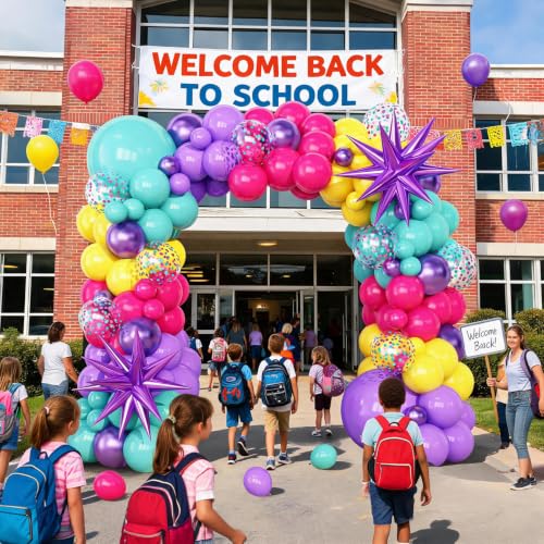 KARLURE Hot Pink Purple Teal Yellow Balloon Arch Kit Garland