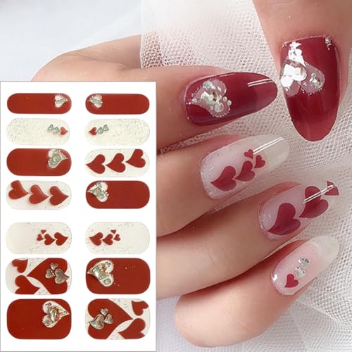 Valentine's Day Nail Stickers 3D Self-Adhesive Letter & Heart Decals 8 Sheets