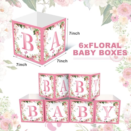 6 Pack Pink Floral 'BABY' Centerpiece Boxes, 7-Inch Baby Shower Decor