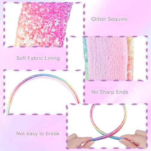Needbrock 4 Pcs Glitter Sequin Headbands for Girls Rainbow Hair Accessories