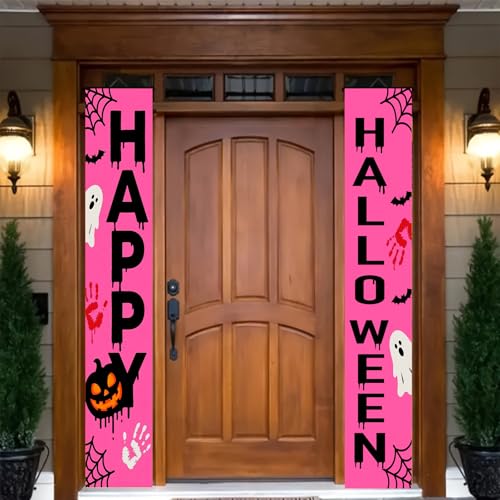 BlissYard Pink Halloween Banner for Front Porch - 12x71 Inch Hanging Door Sign