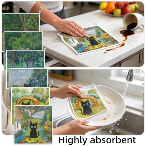 AiHeart 6-Pack Reusable Microfiber Kitchen Dish Cloths with Hanging Loop