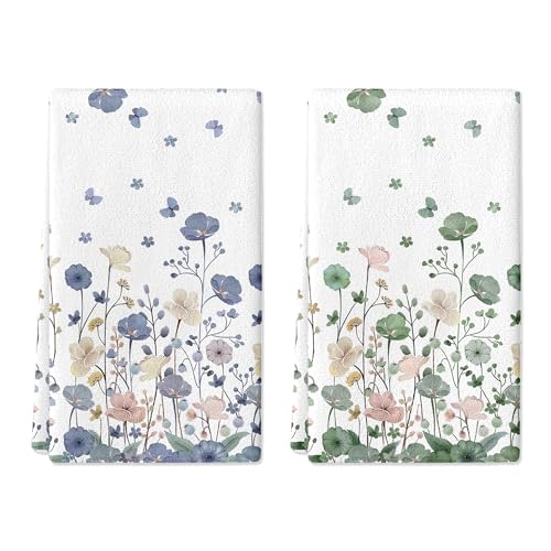 Floral Hand Towels Set of 2 - Soft Absorbent Summer Design 18"x26"