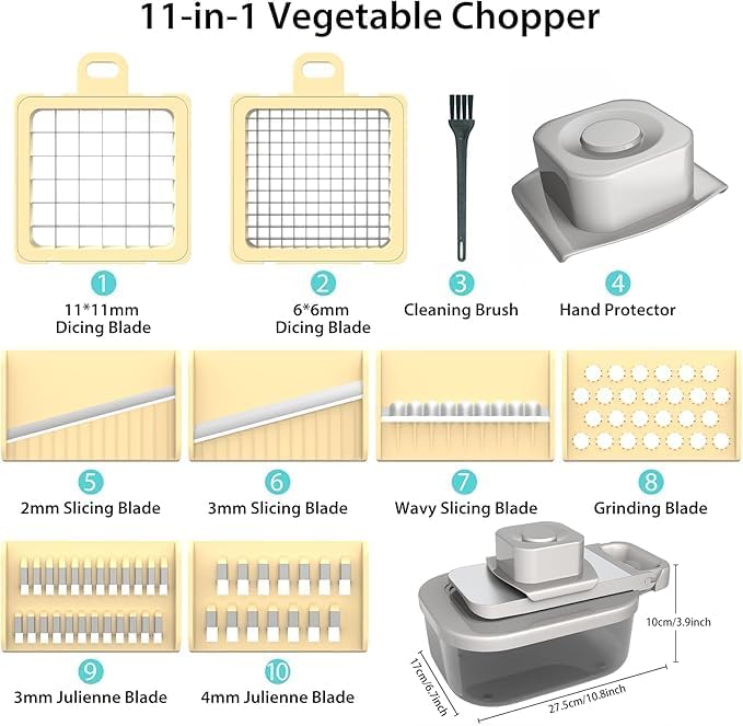 Skiennix 11-in-1 Mandoline Vegetable Chopper - Multifunctional Food Dicer with Container for Salad & Fruit (Beige)