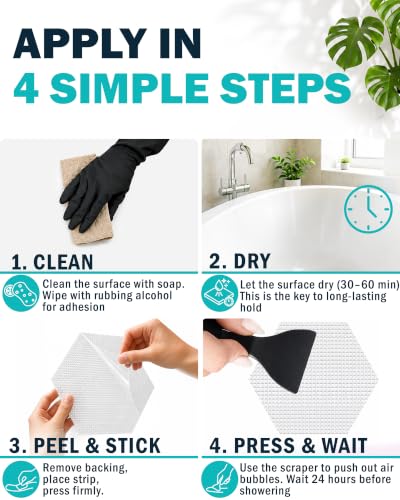 Odrix 4-Inch Hex Anti-Slip Shower Stickers, 14 Pack, Clear PEVA Safety Treads
