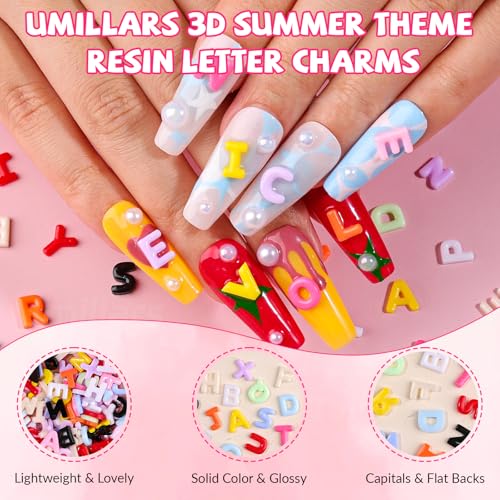 300Pcs 3D Kawaii Letter Nail Charms Flatback Resin Alphabet Rhinestones