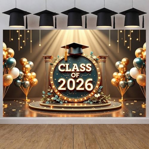Class of 2026 Graduation Backdrop | Black Gold Photo Props