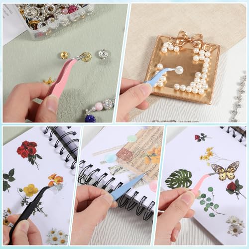 JJUNW 6PCS Stainless Steel Precision Tweezers Set with Protective Caps