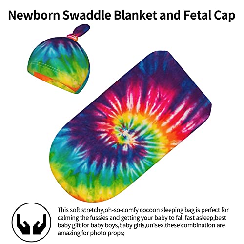 Osvbs Tie Dye Baby Swaddle Blanket and Matching Hat Set - Soft Newborn Gift