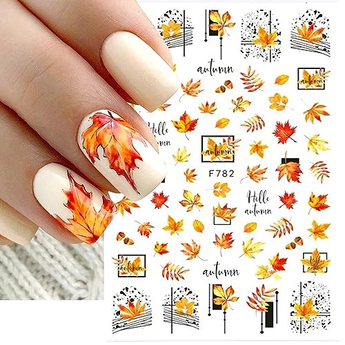 Vezocim Fall Maple Leaf Nail Art Stickers 3D Self-Adhesive Decals 9 Sheets