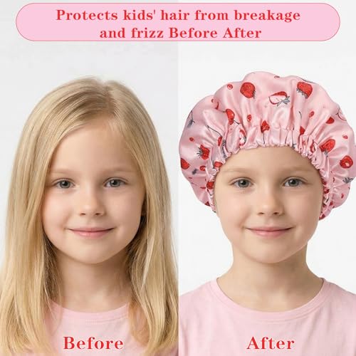 Sibba Baby Satin Sleep Cap Strawberry Soft Silk Hair Bonnet