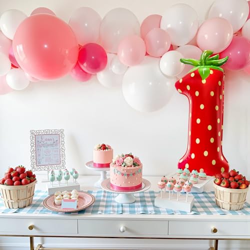 Strawberry Number 1 Balloon - 40 Inch First Birthday Decor