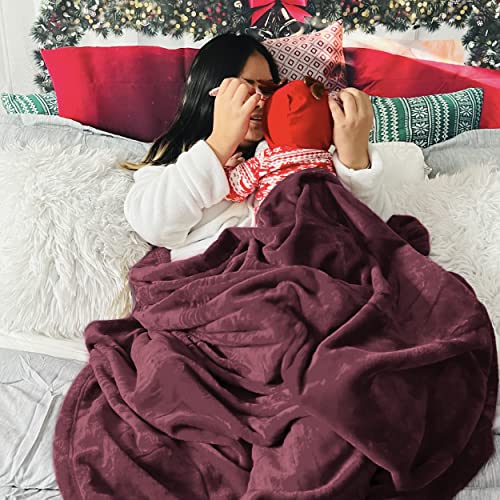 Bedsure GentleSoft Fleece Blanket - King Size Wine Red Plush Throw