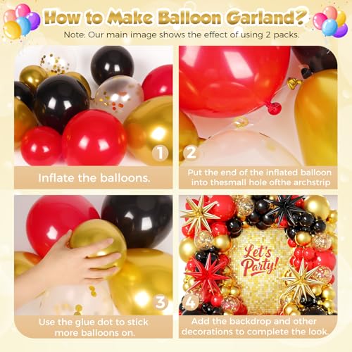 Red and Black Gold Balloon Garland Kit with Stars - 153 Pieces
