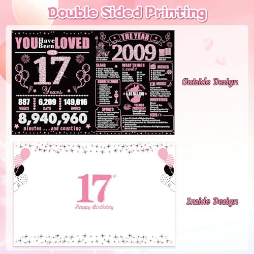 Large 17th Birthday Card - 2009 Themed Pink & Black Signature Guest Book