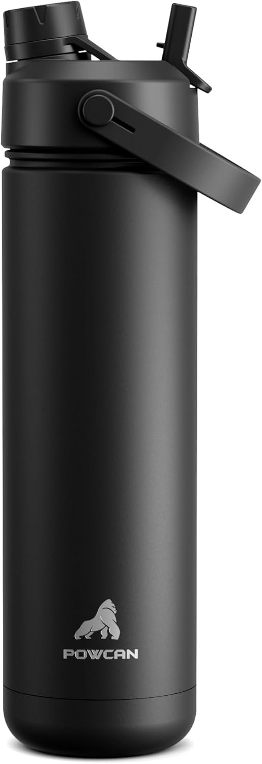 POWCAN 26 Oz Insulated Water Bottle - 2-in-1 Straw & Spout Lid, Keeps Drinks Cold 24H | Dark Knight