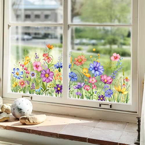 Colorful Wildflowers Window Clings - Fade-Resistant Floral Stickers