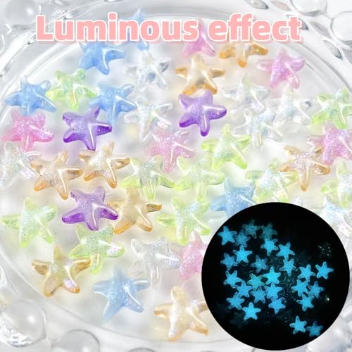 Starfish Nail Charms 200Pcs Colorful 3D Resin Beach Nail Gems for DIY