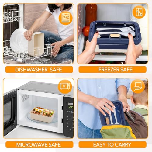 AYauGamA 3-Compartment Bento Lunch Box - 1100ml Leak-Proof Container (Blue)