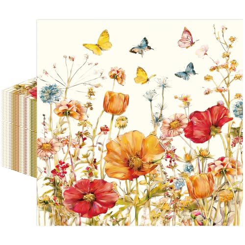 Vintage Floral Paper Napkins - 50 Pack, 6.5x6.5 Inches for Events