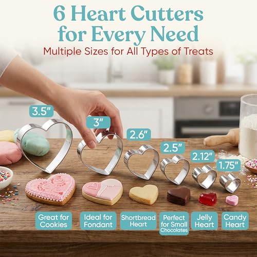 Stainless Steel Heart Cookie Cutter Set - 6 Pcs for Baking and Decorating