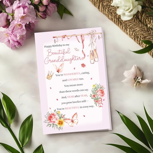 Granddaughter Birthday Card - Cute & Sweet Design - 8x5.3in
