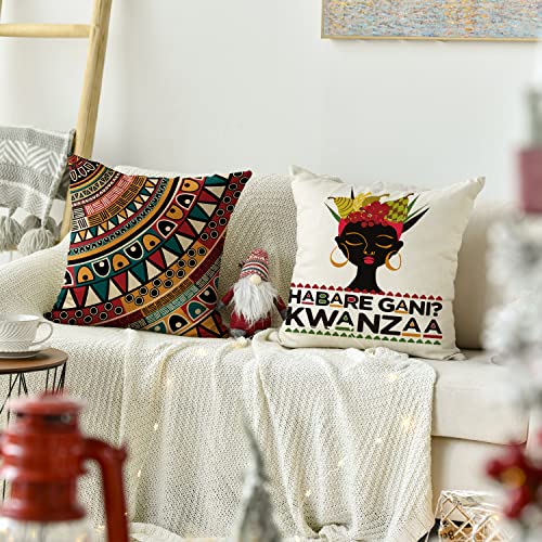 Kwanzaa Candlestick Throw Pillow Covers - Set of 4, 18x18 Inch