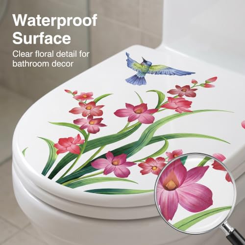 Galepromot Waterproof Toilet Seat Lid Stickers - Bird & Flower Wall Decals for Bathroom