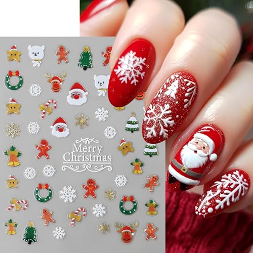 Christmas Nail Stickers 6 Sheets 3D Self-Adhesive Holiday Decals