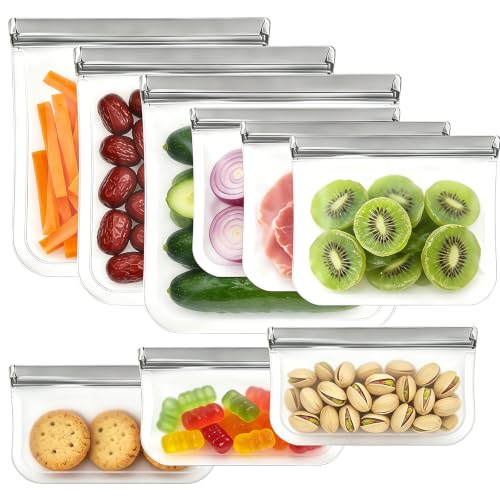 SZTCECDM Grey Reusable Silicone Food Storage Bags Set – 3 Gallon, Sandwich & Snack Sizes