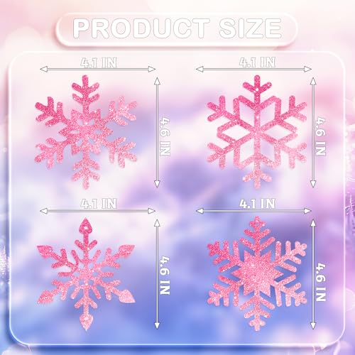 20Pcs Winter Snowflake Hanging Swirl Decorations - Pink Silver Snowflakes for Christmas Winter Wonderland Party - Variation of Snowflake Pink Silver