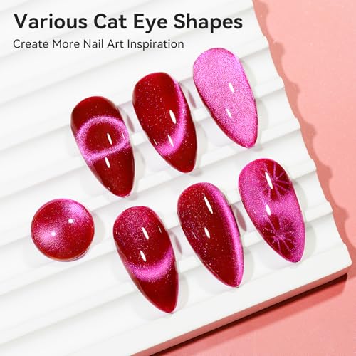 Bevimee Hot Pink Cat Eye Gel Polish with Magnetic Stick, 12ml