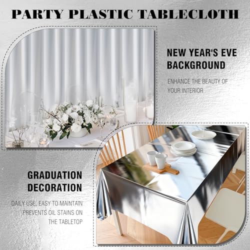 3 Pcs Silver Tablecloth Set - 54x72 Inch Disposable Foil Covers