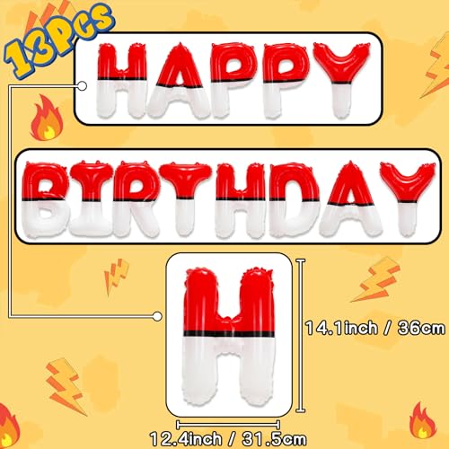 Red White Happy Birthday Banner with Anime Theme Balloons