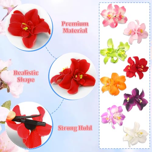 JANYUN 8-Color Bohemian Hawaiian Fabric Flower Hair Clip Set