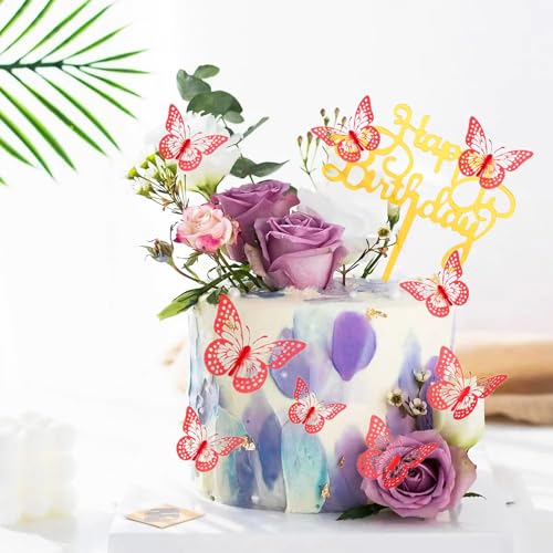36Pcs 3D Red Butterfly Cake Toppers - Non-Edible Decoration for Parties
