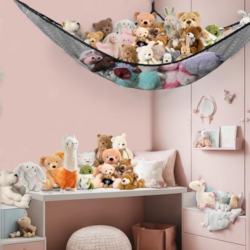 Black Stuffed Animal Hammock - Large Toy Storage Organizer for Kids