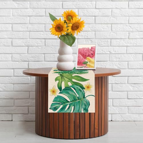 Tropical Monstera Palm Leaves Table Runner - 13x36 Inches