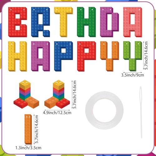 Building Block Happy Birthday Banner Colorful Brick Party Decorations