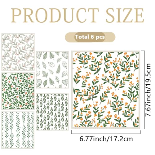 PRESSINART Swedish Dishcloths, Green Leaf Pattern, 6-Piece Reusable Set